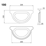 Technische Zeichnung des Rinnenendstücks mit Massen 190, 125, 235, 20 und 12 mm