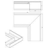 Technische Zeichnung Rinneninnenwinkel 90° mit Massen 300x300 mm und 92 mm Hoehe