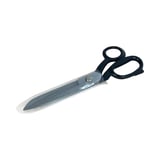 Schere aus Stahl mit schwarzen Griffen und transparenter Klingenschutzhuelle