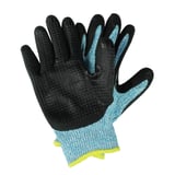 Schnitzhandschuhe aus blauem Nylon mit schwarzer genoppter Beschichtung, Rueckseite
