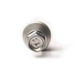 Detailansicht des Kopfes einer Stahl verzinkten Schraube, Weißaluminium RAL 9006, mit Sechskantkopf und Dichtung