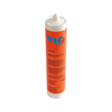 Silikon Dichtungsmasse VLF in weißer Kartusche mit orangefarbenem Etikett und blauer Schrift, Hauptansicht
