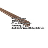 Sockelleiste Stahl Eiche 0,50 mm mit eingeblendeten Produktdaten und Beschichtung 35 µm Strukturpolyester