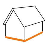 Grafik eines Hauses mit orange markierter Sockelleiste am unteren Rand