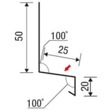 Technische Zeichnung der Sockelleiste mit Massen 50x25x20 mm und 100 Grad Winkel