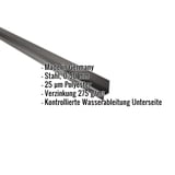 Sockelleiste Tiefschwarz RAL 9005, Stahl 0,50 mm, Polyester 25 µm, mit eingeblendeten Eckdaten