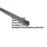 Sockelleiste Stahl Nussbraun RAL 8011, 0,75 mm, mit eingeblendeten technischen Daten