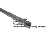 Sockelleiste Aluminium Anthrazitgrau mit eingeblendeten Eckdaten zu Material, Staerke und Beschichtung