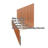 Sockelleiste Typ 2 aus Stahl, Farbe Eiche, mit eingeblendeten technischen Daten