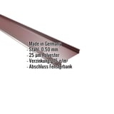Sohlbank Weinrot RAL 3005 aus 0,50 mm Stahl mit 25 µm Polyesterbeschichtung, wichtige Eckdaten eingeblendet