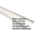 Sohlbank aus Stahl 0,50 mm Reinweiß RAL 9010 mit Polyesterbeschichtung, Eckdaten eingeblendet