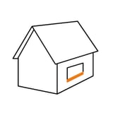 Stilisierte Hauszeichnung mit orange markierter Sohlbank unter einem Fenster