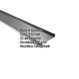 Sohlbank aus Stahl 0,63 mm Anthrazitgrau, Polyester 25 µm, mit eingeblendeten Eckdaten