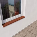 Sohlbank Kupferbraun RAL 8004, 0,63 mm Stahl, am Fenster einer weissen Hauswand montiert