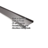 Sohlbank aus schokoladenbraunem Stahl, 0,75 mm, mit Polyesterbeschichtung, Eckdaten eingeblendet