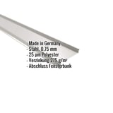 Sohlbank aus Stahl in Weißaluminium (RAL 9006), 0,75 mm Stärke, mit eingeblendeten Eckdaten