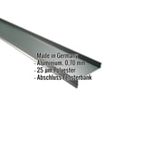 Sohlbank Aluminium moosgrün, 0,70 mm, mit eingeblendeten Eckdaten zu Material und Beschichtung