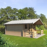 Stehfalzblech Weckman 33/500-LE, Grauweiß RAL 9002, auf einem Gartenhaus verlegt