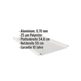 Stehfalzblech 33/500-LE aus Aluminium, Weißaluminium RAL 9006, mit eingeblendeten Eckdaten