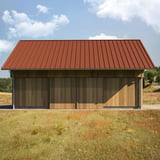 Stehfalzblech 33/500-LR kupferbraun RAL 8004 als Dacheindeckung einer Holzscheune