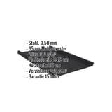 Stehfalzblech 33/500-LR schwarz, Stahl 0,50 mm, mit eingeblendeten Eckdaten zu Material und Massen