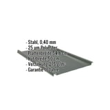 Stehfalzblech 33/500-LR Chromoxidgrün mit eingeblendeten Eckdaten zu Material, Stärke und Beschichtung