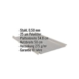 Stehfalzblech Graualuminium, Stahl 0,50 mm, 25 µm Polyester, mit eingeblendeten Eckdaten