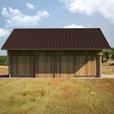 Stehfalzblech 33/500-LR Dach auf Holzgebaeude, schokoladenbraun RAL 8017, Ansicht von vorne
