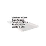 Stehfalzblech 33/500-LR in Weißaluminium mit eingeblendeten Eckdaten zu Material, Staerke und Garantie