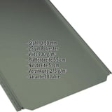 Stehfalzblech PD-510-S Flach Chromoxidgrün, Detailansicht mit eingeblendeten technischen Daten
