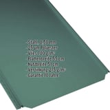 Stehfalzblech PD-510-S Flach in Moosgrün, Stahl 0,50 mm, mit eingeblendeten Eckdaten