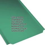 Stehfalzblech PD-510-S Flach Minzgrün mit eingeblendeten Eckdaten zu Material, Stärke und Beschichtung
