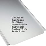 Stehfalzblech PD-510-S Flach Lichtgrau, 0,50 mm Stahl, mit eingeblendeten Eckdaten