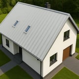 Stehfalzblech PD-510-S Flach Lichtgrau auf einem Einfamilienhaus, Draufsicht