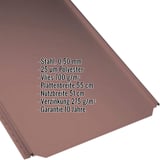 Stehfalzblech PD-510-S Flach in Rotbraun RAL 8012, 0,50 mm Stahl, mit eingeblendeten Produktdaten