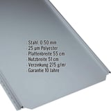 Stehfalzblech PD-510-S Flach Fehgrau, Stahl 0,50 mm, mit eingeblendeten Eckdaten