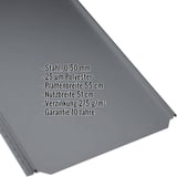 Stehfalzblech PD-510-S Flach, Graphitgrau RAL 7024, 0,50 mm Stahl, mit Eckdaten-Einblendung