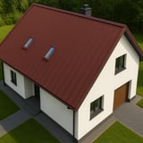 Kleines Haus mit Dach aus Stehfalzblech PD-510-S Flach Rotbraun RAL 8012, Draufsicht