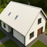 Neubau mit reinweißem Stehfalzblech PD-510-S Flach Dach, zwei Dachfenster und Garage