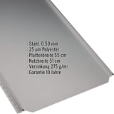 Stehfalzblech PD-510-S Flach Graualuminium, 0,50 mm Stahl, mit eingeblendeten Eckdaten