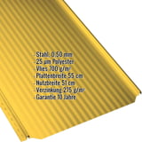 Stehfalzblech PD-510-S Mikro Rapsgelb mit eingeblendeten Eckdaten zu Material, Staerke und Beschichtung