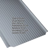 Stehfalzblech PD-510-S Mikro Fehgrau, schraeg von oben, mit eingeblendeten Eckdaten