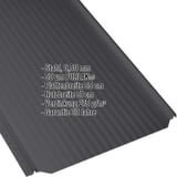 Stehfalzblech PD-510-S Mikro Tiefschwarz RAL 9005, 0,50 mm Stahl mit PURLAK Beschichtung, Infografik mit Eckdaten
