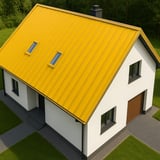 Draufsicht auf ein Haus mit Dach aus Stehfalzblech PD-510-S Mikro Rapsgelb RAL 1021
