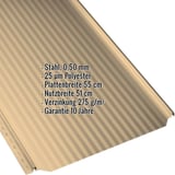 Stehfalzblech PD-510-S Mikro Sandgelb mit eingeblendeten Eckdaten zu Material, Staerke und Beschichtung