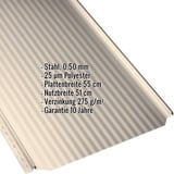 Stehfalzblech PD-510-S Mikro Hellelfenbein RAL 1015, 0,50 mm Stahl, mit eingeblendeten Eckdaten