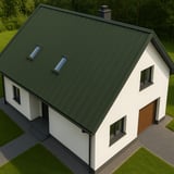 Stehfalzblech PD-510-S Mikro Chromoxidgrün, verlegt auf einem Einfamilienhaus mit zwei Dachfenstern
