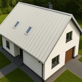 Stehfalzblech PD-510-S Mikro, Grauweiß RAL 9002, auf einem Einfamilienhaus von oben