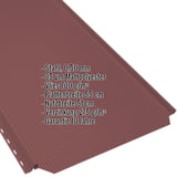 Stehfalzblech PD-510-S Kirschrot, 0,50 mm Stahl, Mattpolyester, mit eingeblendeten technischen Daten