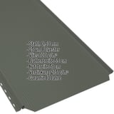 Stehfalzblech PD-510-S in Chromoxidgrün mit eingeblendeten Eckdaten zu Material, Beschichtung und Garantie